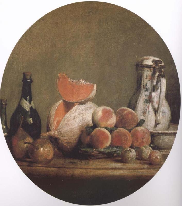 Jean Baptiste Simeon Chardin Cut melon and peach bottle still life etc oil painting image